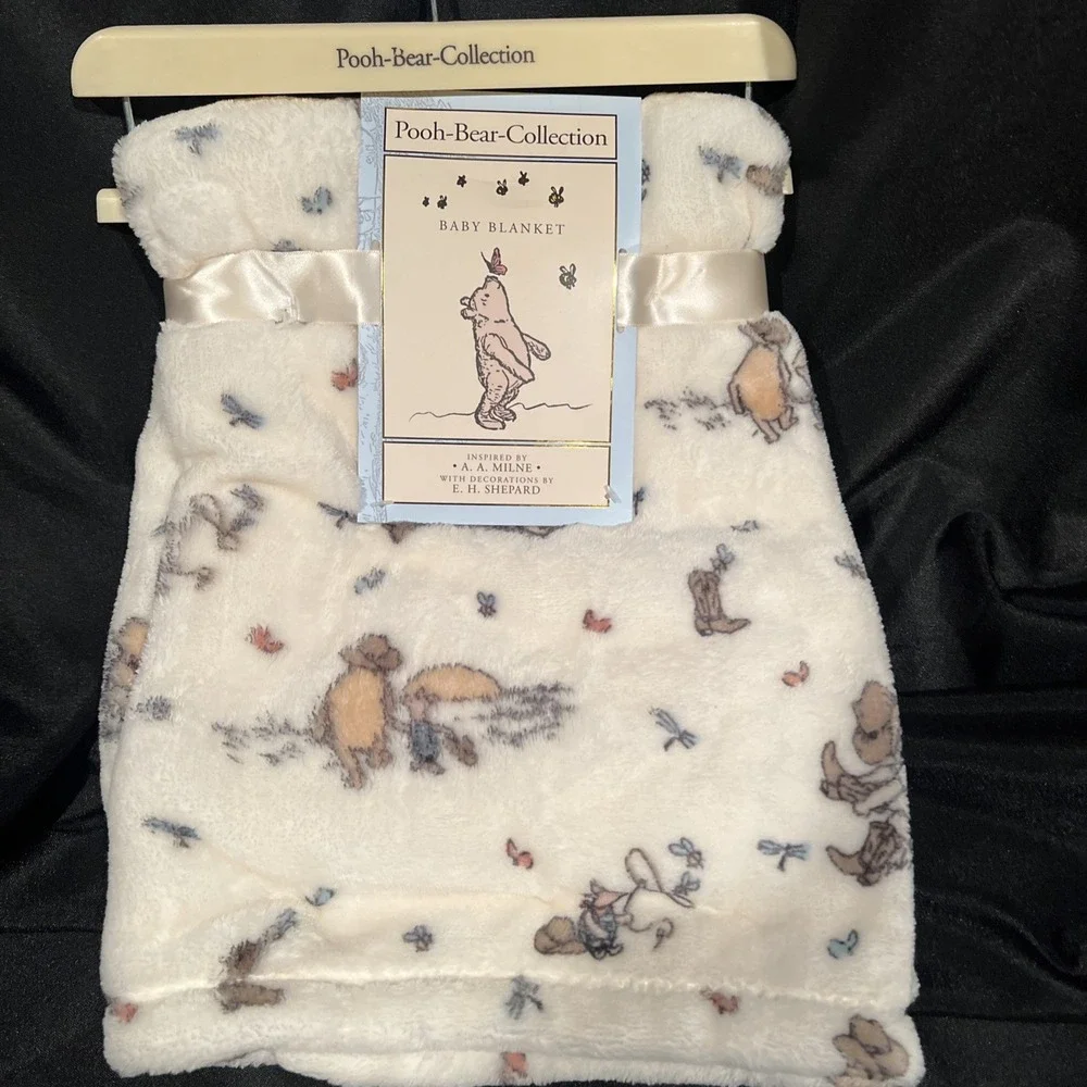 NEW! IVORY Soft Fleece CLASSIC POOH &‎ Piglet FRIENDS Plush Baby BLANKET 30x40